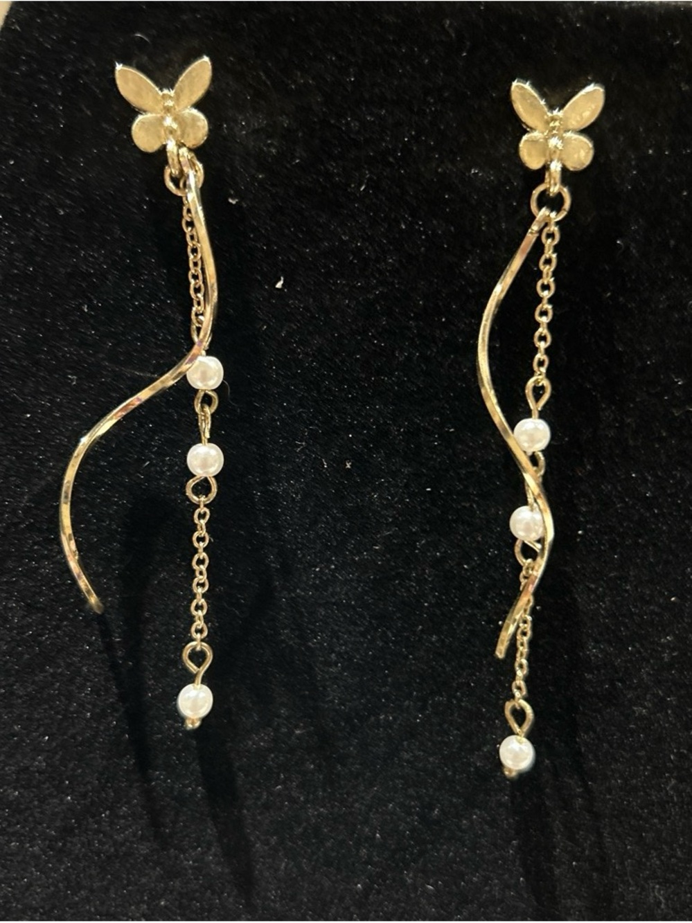 Gold color Butterfly faux Pearl Drop Earrings - Elegant Women's Jewelry